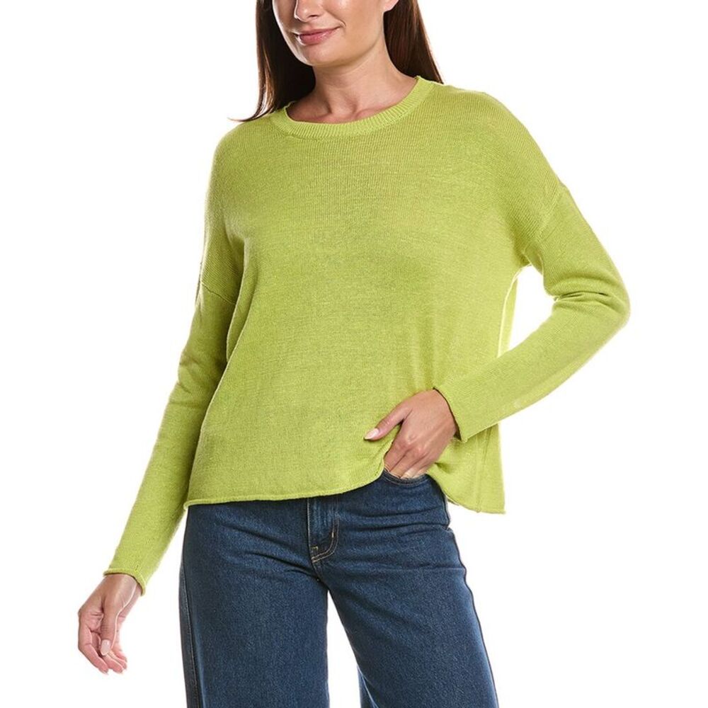 Eileen Fisher Womens  Crewneck Linen-Blend Sweater, Yellow